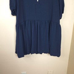 Beeson River Short Sleeve Collared Drop Waist Bubble Hem Mini Dress in Navy XL