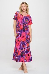 JOSTAR Slinky LONG DRESS Poly Spandex Knit PINK PURPLE Feather S M L XL 2X 3X