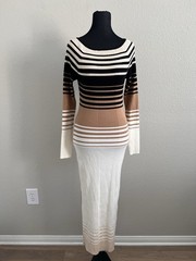 Express Small Ribbed Knit Maxi Sweater Dress Striped Quiet Luxury Old Money