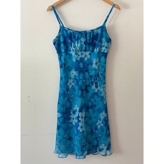 VNTG Y2K IZ Byer California Blue Floral Babydoll Summer Fairy Dress Size 9