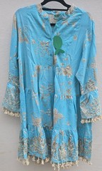 Antica Sartoria Boho Turquoise & Gold Embroidered Mini Dress – Tassel Beach New