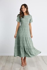BTFBM Women Casual Short Sleeve Crew Summer Dress Bohemian Floral Light Green XL
