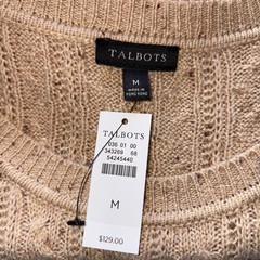Talbots Cable Knit Button Shoulder Sweater Dress Camel Beige NWT Size Medium
