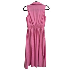 J. Crew Size 0 Pink Sleeveless Collared Midi Dress Preppy Cotton Elastic Waist