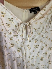Bardot Small Ditsy Floral Midi Dress Short Puff Sleeves Slit Keyhole With Tie