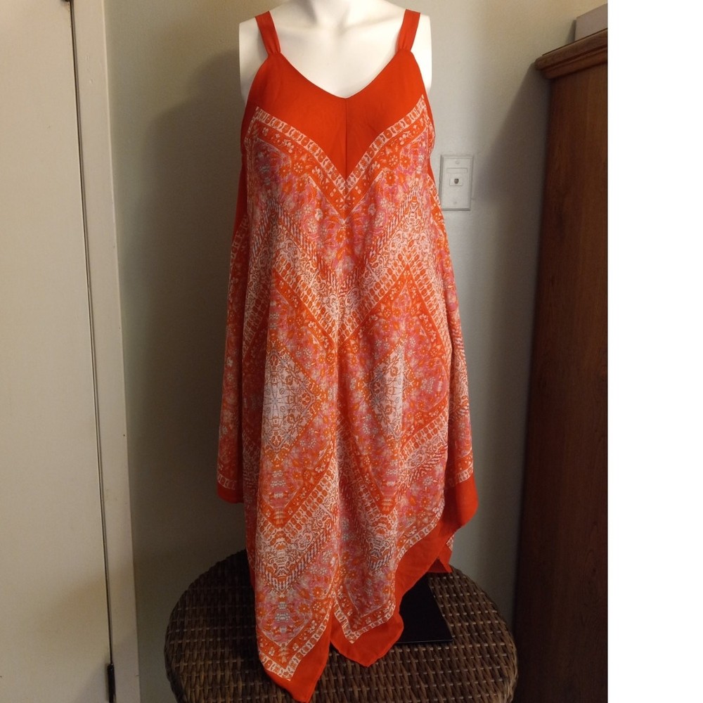 My Michelle Hanky Hem Boho Dress M Orange Pink Festival Indie Fairycore Vacay