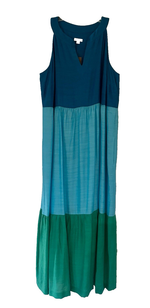 J. Jill Women&rsquo;s Size M NWT Green Blue Color Block Sleeveless Lined Maxi Dress
