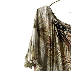Label of Love Tropical Palm Leaf Maxi Dress Tan Olive Green Boho Small