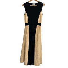 LANVIN en Bleu Two-tone Pleated Knit Dress, Size 36, Black/Beige Women USED