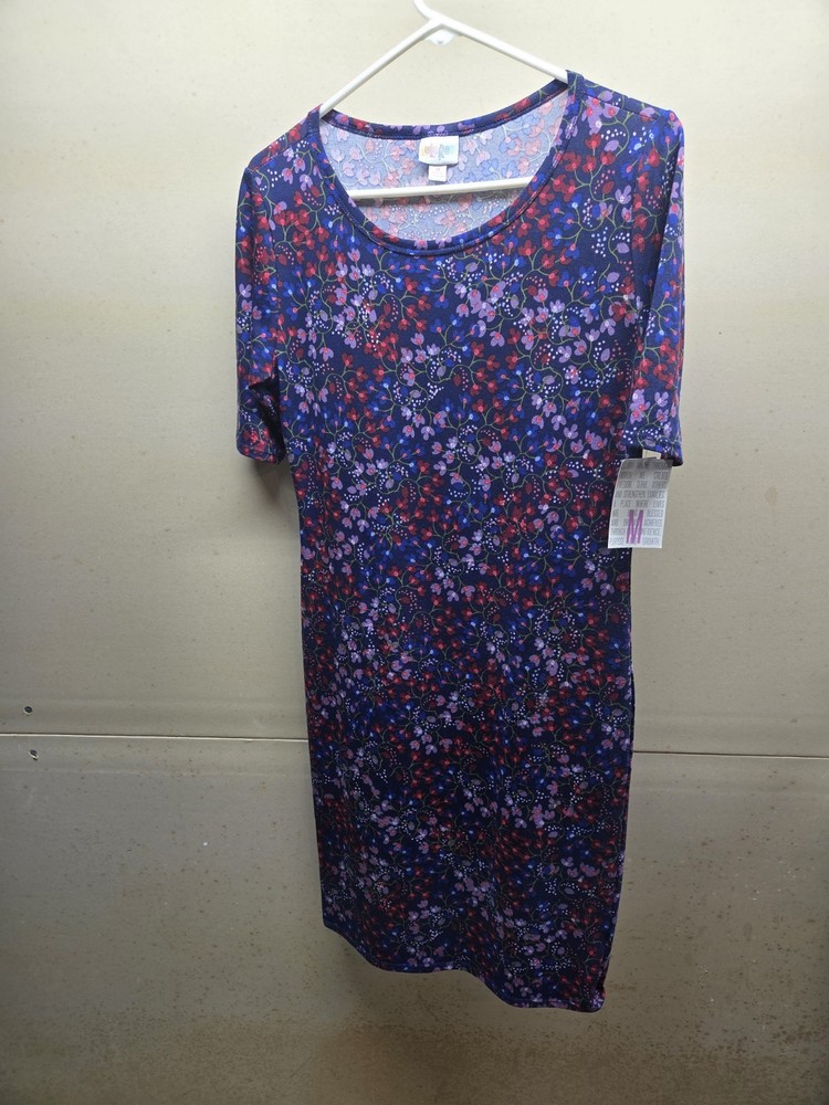 NWT LuLaRoe Medium Julia Dress Knee-Length, Fitted Blue Floral