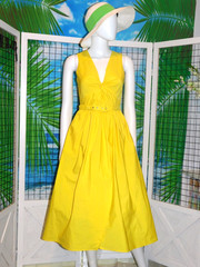 TOCCIN full skirt dress attached belt pockets Knot V Neckline Zip Back SZ 4 NEW