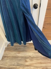 AMARRA Royal Blue Glitter Formal Ball Gown Size 14 Pockets Slit Bridesmaid Maxi