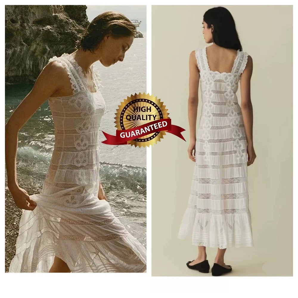 🎁🎁AUTH DOEN French Women Square Neck Backless Sleeveless A-line Slip Dress SML