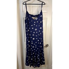 Target Navy Blue Seashell Starfish Print Maxi Dress Nautical Cutout Back