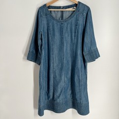 Soft Surroundings Chambray Shift Dress Womens Petite Medium Blue 3/4 Sleeve Mini
