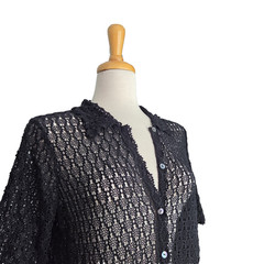Rebecca Taylor Pina Embroidered Crochet Mini Shirt Dress Women&rsquo;s Size L Black