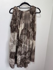 Zara Studio Brown Batik Print Sheer Chiffon Kaftan Tunic Dress Holiday Beach New