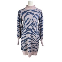En Saison NWT S Mares Wool Beige Navy Blue Animal Print Rib Knit Sweater Dress