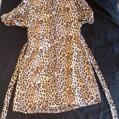 WAYF Leopard Print Satin Puff Sleeve Mini Dress Brown Beige Black Size M