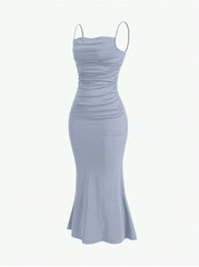 Gray MOD Solid Ruched Mermaid Hem Cami Dress Sz XS S M L