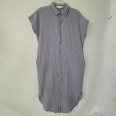 MIOU MUSE Gauze Shirt Dress Button Front Midi Gray Small Medium Cotton Pockets