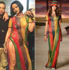 Rasta Rihanna Work Work Side Split Multicolored Ladies String/Mesh Maxi Dress