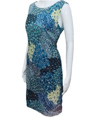 Connected Apparel Sheath Dress Size 10 Teal Peacock Stretch Artsy CareerWear Y2K