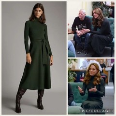 MASSIMO DUTTI Bottle Green Dress – Size S UK8 US4 Belted Knit Midi ASO PoW Royal