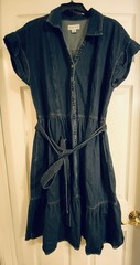 Ava & Viv Denim Tiered Vneck Dress Belted Cap Sleeve Button Dark Wash Size XXL
