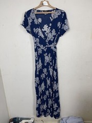 Lulus Womens Dress Large Blue Floral Wedding Guest Wrap Maxi Flowy Long Fairy