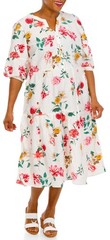 NWT Figueroa & Flower Ivory Tropical Floral Tiered Bohemian Midi Dress M, L, XL