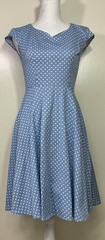 Dress Tells Blue White Polka Dot 1950s Themed Fit & Flare Dress Sz. S R11-75