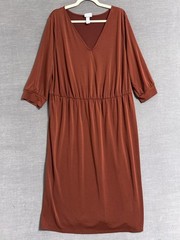 Ava Viv Dress 2X Rust V neck Midi Casual Boho Minimalist Soft Plus Boho