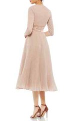 Mac Duggal Rose Gold Metallic Pleated A-Line Midi Cocktail Dress Size 14 $498
