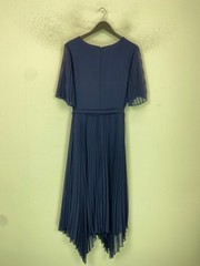 Phase Eight Navy Plain Midi Dress Pleated Short Sleeve Belted UK 18