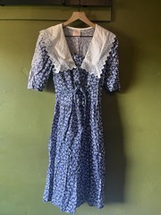 Vintage 1970’s Eber San Francisco Cotton Floral Lace Collar Midi Dress Sz 7