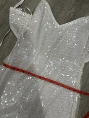 Lulus White Solid Mesh Sequin Long Dress S V-Neck Strappy Open Back Zip | SMALL