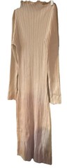 Beige Ribbed Knit Mock Neck Long Sleeve Sweater Dress XL Polyester Acrylic