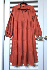 rust gauze collar tiered maxi long dress M