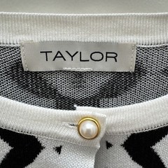 TAYLOR Women’s Black ,white Geometric Button Up Gold , Cardigan Sweater Size XS