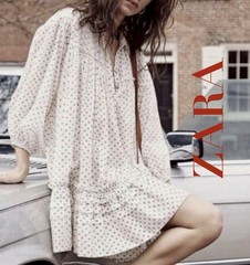 Zara 90’s Grunge Style Ivory/Red Polka Dot Babydoll Collared Dress•Size: XS•NWOT