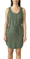 NWT Eddie Bauer Lightweight Tencel Dress Button Tie Belt Sleeveless Green Sz 12