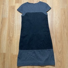 Vince Wool Shift Grey Black Color Block Dress 2 Pockets Casual Elegant Goth Chic