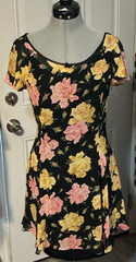 Betsey Johnson Black Multicolor Floral Fit & Flare Scoop Neck Lined Dress L