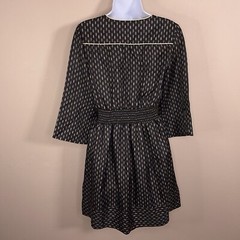 SIZE 6 LAUREN MOFFATT SILK DRESS LUXURY BLACK GOLD BEIGE ELASTIC WAIST EVENT