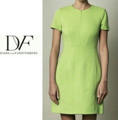Diane von Furstenberg Agatha Knit Suiting Lime Green Dress Size 10 Sheath Mini