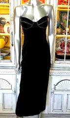 Betsey Johnson Vintage LUXE 90s RUNWAY Black Stretch Velvet Midi Slip Dress Sz S