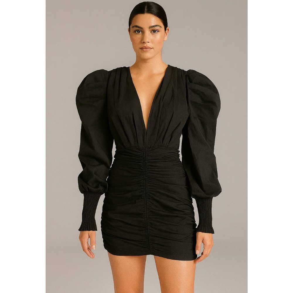 Privy Surplice & Wrap, – Plunging & V-neck, – Ruched & Bodycon puff sleeve SZ S