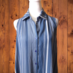 Three Eighty Two Women&rsquo;s Small Striped Collared Sleeveless Shift Shirt Dress NEW