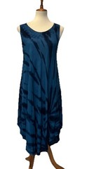 Tie Dye Embroidered Teal Sundress S/M Boho Beachy Midi Asymmetric Hem Gypsy